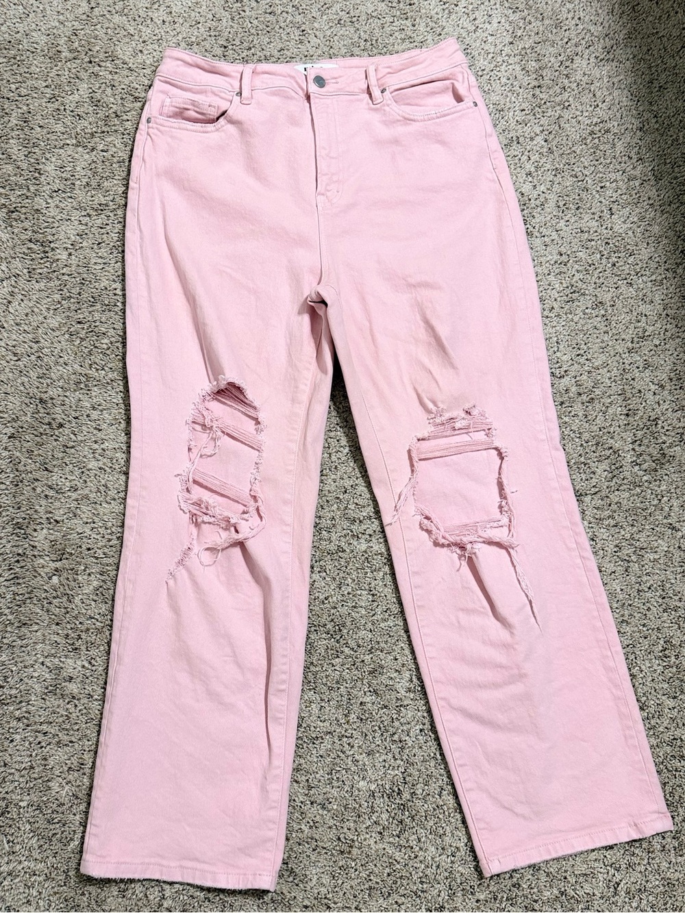 Mica Jeans High-Rise Pink Distressed Straight-Leg Jeans | Size 30